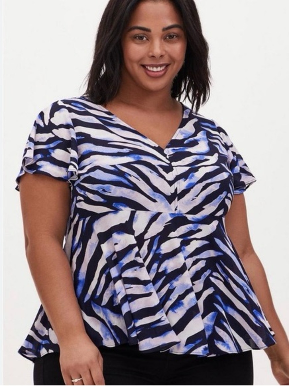 NWT Torrid Water Zebra Flutter Sleeve Peplum Top 3X 22 24 Blue